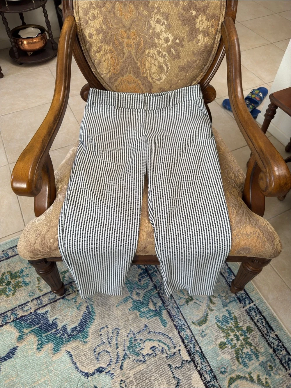Ann Taylor Factory Navy and White Striped Cropped Pants